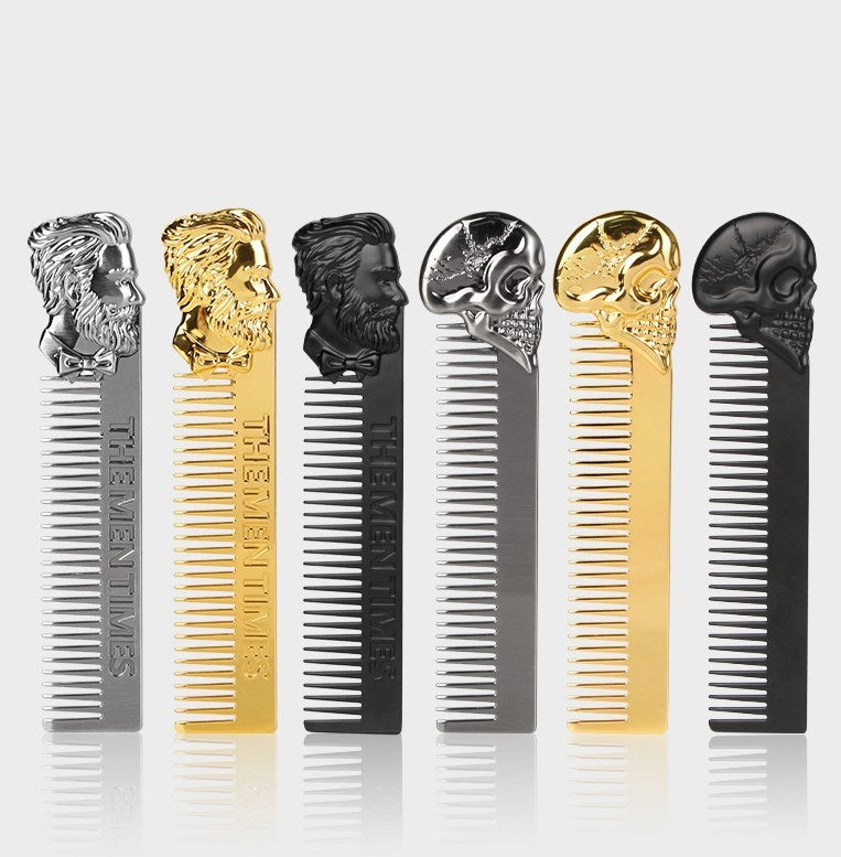 Simple Style Skull Face Alloy Hair and Beard Styling Comb Set