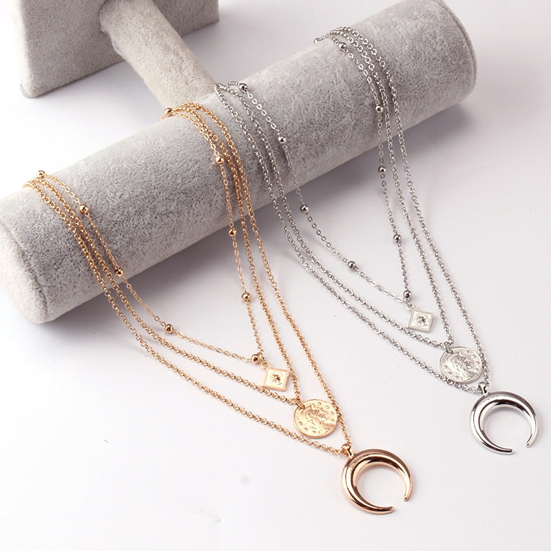 Simple Style Human Moon Argyle Alloy Wholesale Pendant Necklace