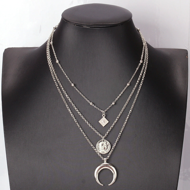 Simple Style Human Moon Argyle Alloy Wholesale Pendant Necklace