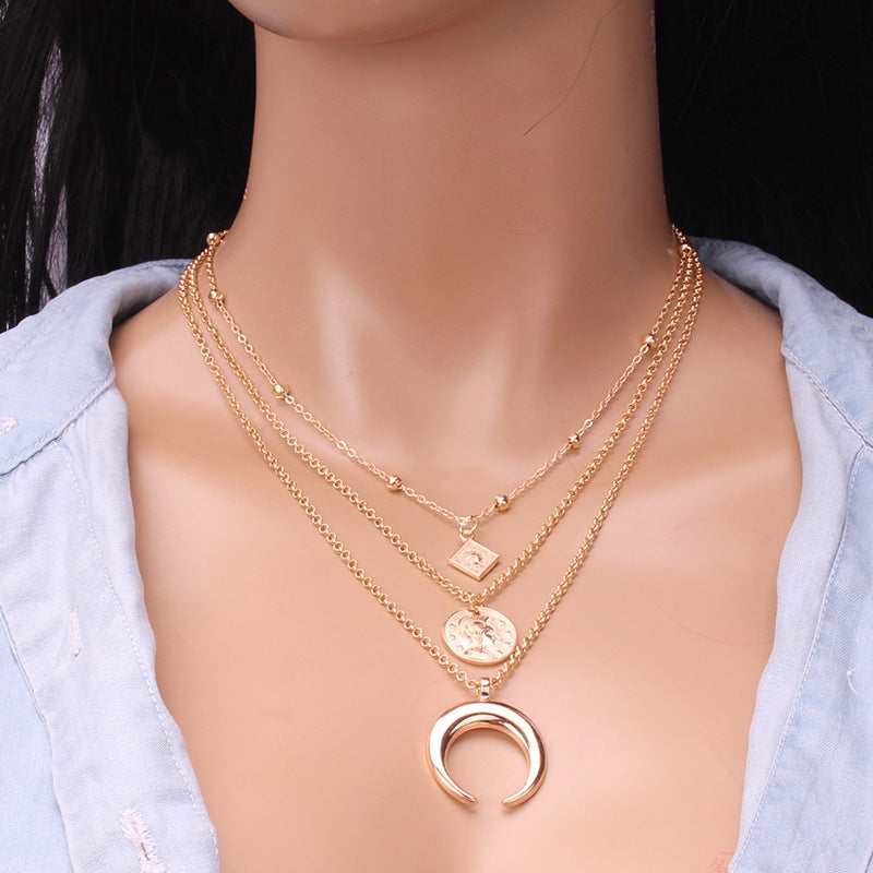 Simple Style Human Moon Argyle Alloy Wholesale Pendant Necklace