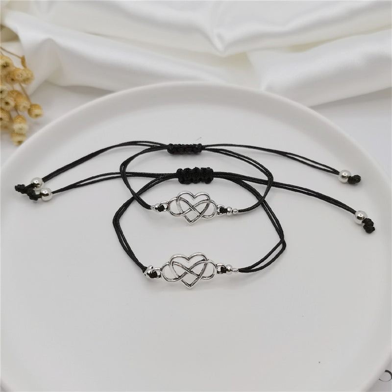 Simple Infinity Heart Symbol Alloy Wax Rope Friendship Bracelets