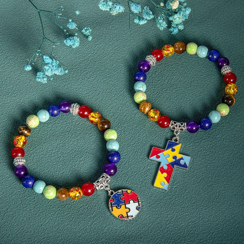 Simple Style Natural Stone Multicolor Puzzle Heart Bracelets Wholesale