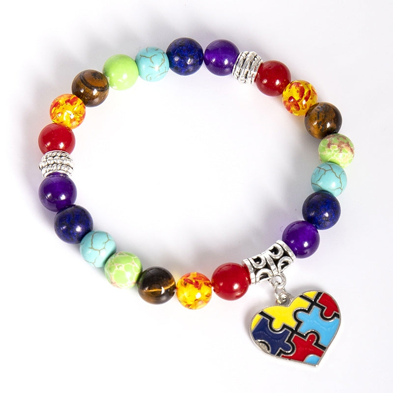 Simple Style Natural Stone Multicolor Puzzle Heart Bracelets Wholesale