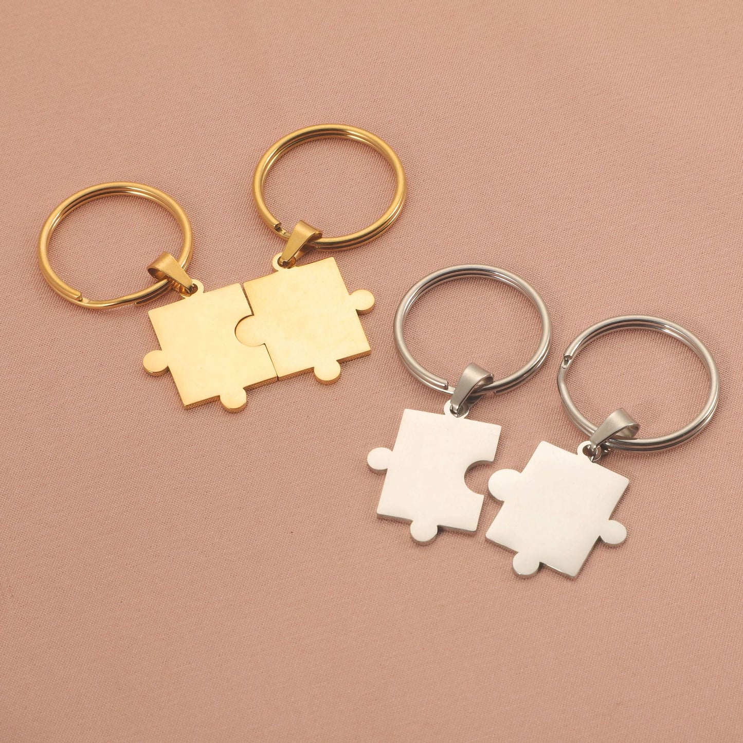 Simple Jigsaw Titanium Steel Unisex Pendant Keychain