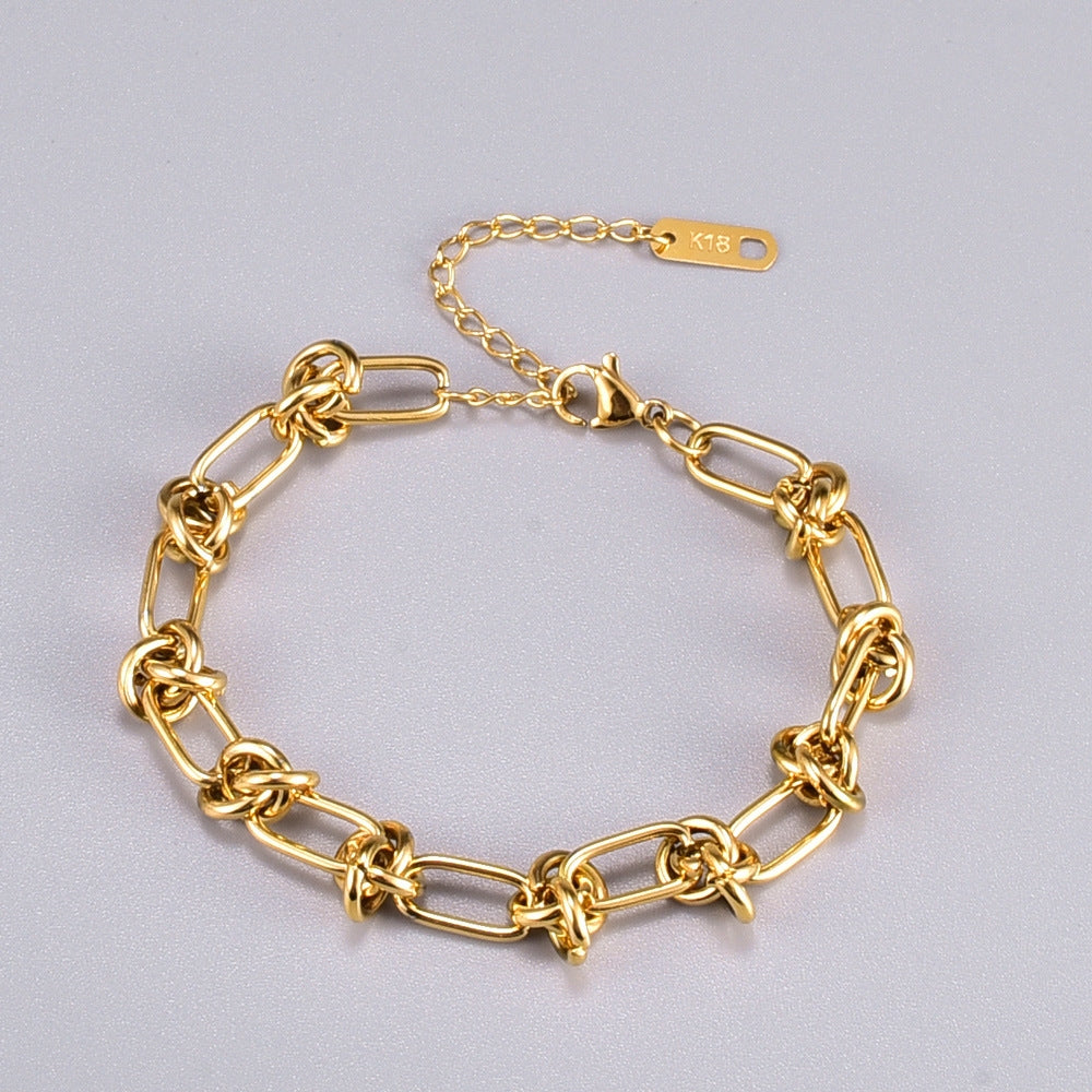 Simple Knot Titanium Steel 18K Gold Plated Bracelet and Necklace Set