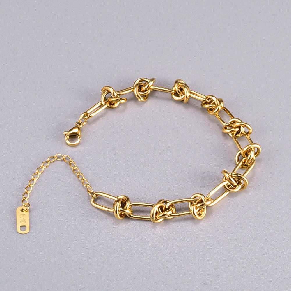 Simple Knot Titanium Steel 18K Gold Plated Bracelet and Necklace Set