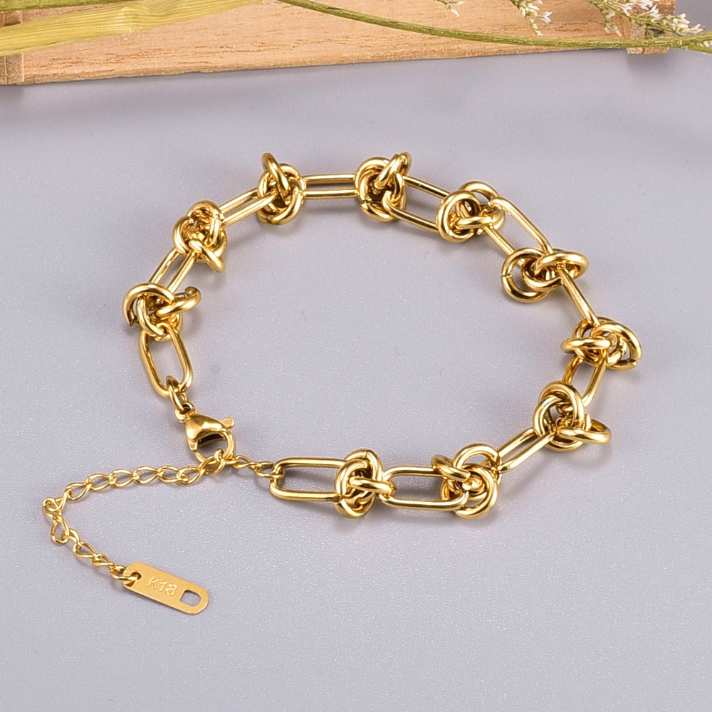 Simple Knot Titanium Steel 18K Gold Plated Bracelet and Necklace Set