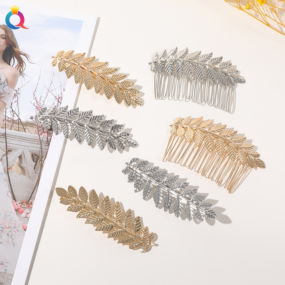 Simple Leaf Metal Hair Clip and Comb Bridal Headband