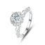 Elegant Leaf & Angel Wing Moissanite Zircon Sterling Silver Adjustable Ring