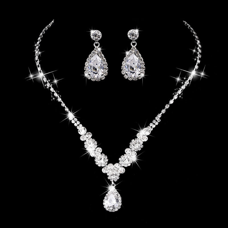 Elegant Leaf & Water Droplet Rhinestone Jewelry Set with Evening Clutch