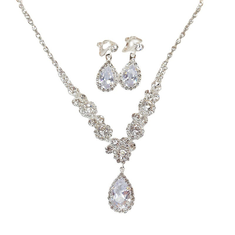 Elegant Leaf & Water Droplet Rhinestone Jewelry Set with Evening Clutch