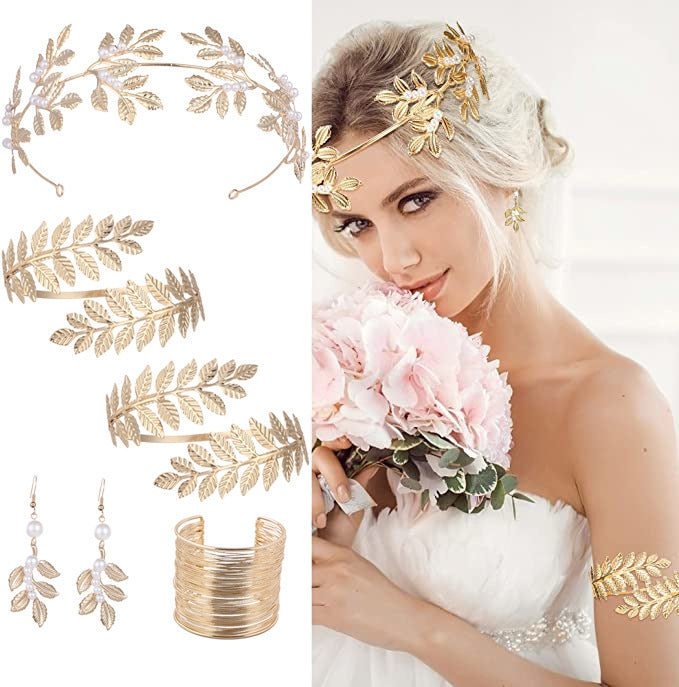 Simple Leaf Metal Pearl Bridal Hair Accessories Set