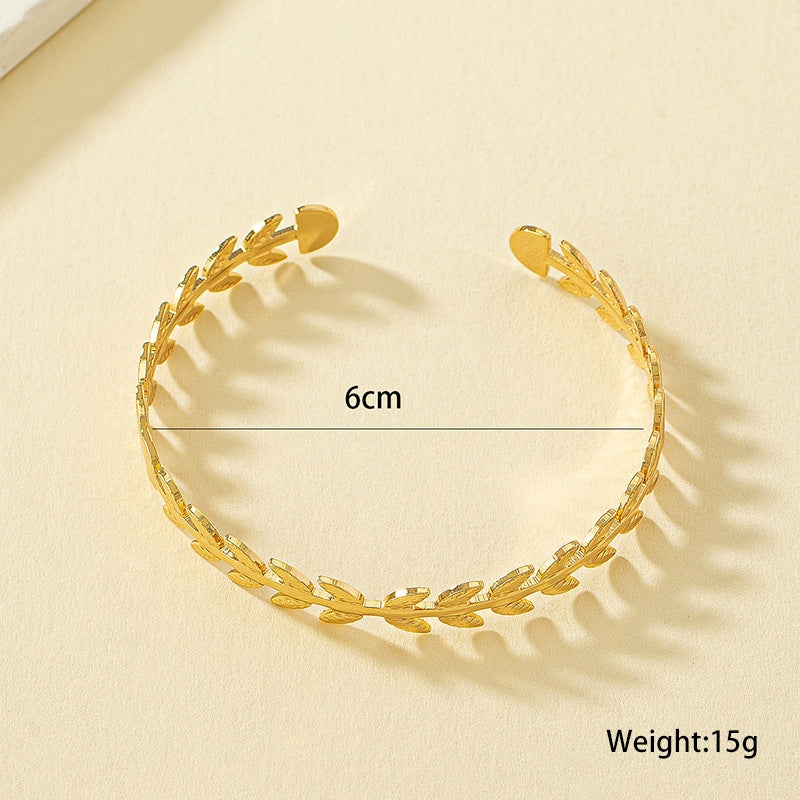 Gold Plated Leaf Design Women's Bangle Bracelet - Fashionable and Versatile Jewelry