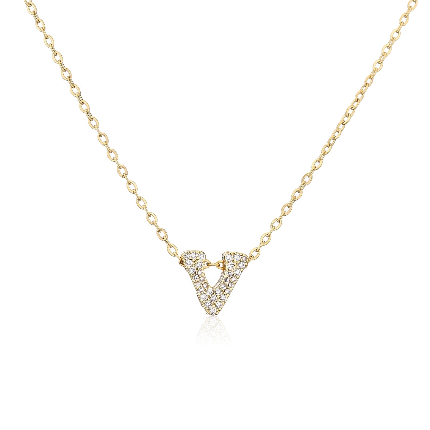 Simple Style 18K Gold Plated Copper Zircon Letter Pendant Necklace