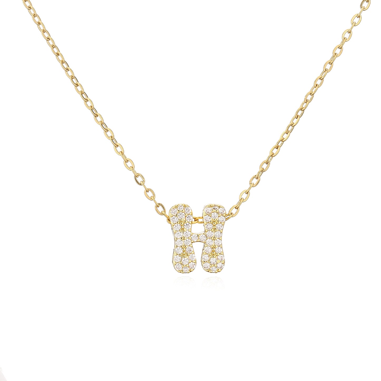 Simple Style 18K Gold Plated Copper Zircon Letter Pendant Necklace