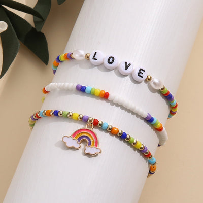 Simple Bohemian Love Letter Rainbow Beaded Bracelet Set