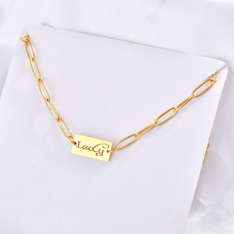 Simple Style Lucky Letter Titanium Steel Chain Bracelet 18K Gold Plated