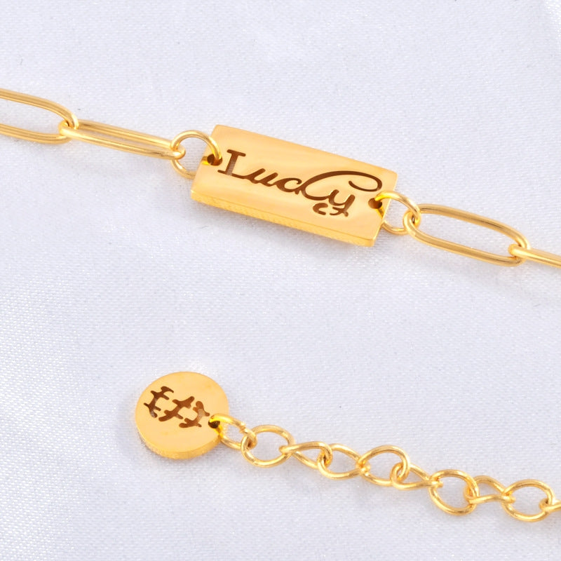 Simple Style Lucky Letter Titanium Steel Chain Bracelet 18K Gold Plated