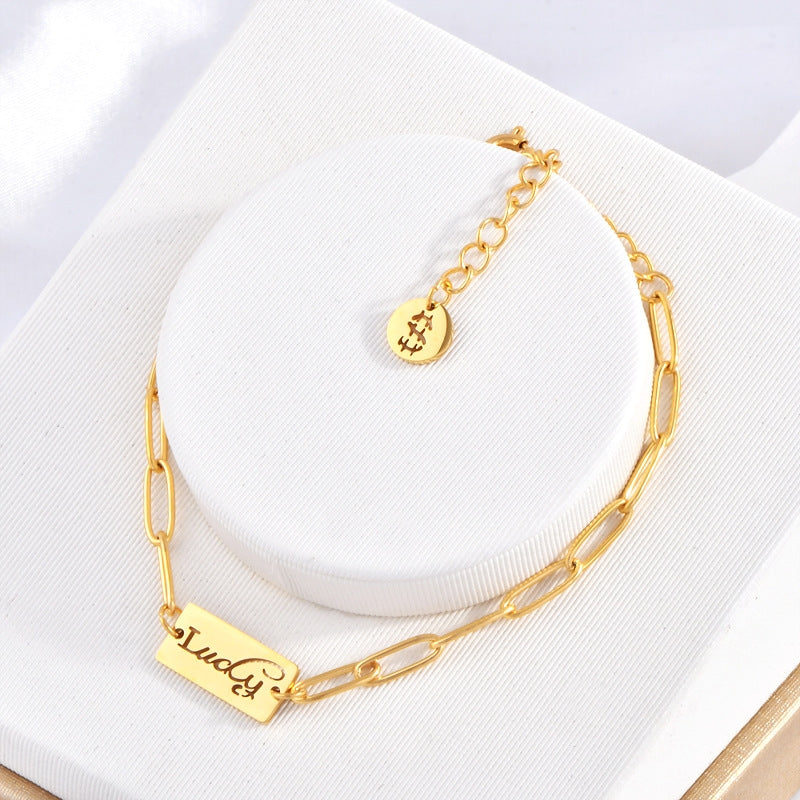 Simple Style Lucky Letter Titanium Steel Chain Bracelet 18K Gold Plated