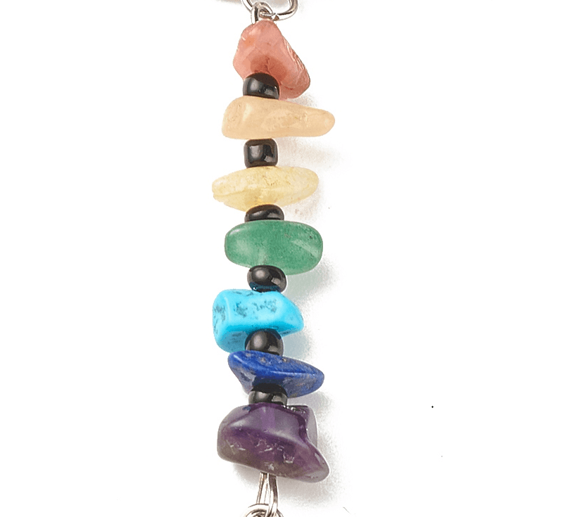 Simple Life Tree Stone Pendant Keychain with Multicolor Gravel Beads