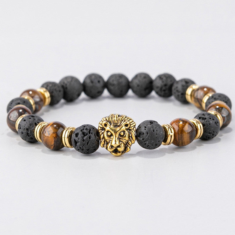 Lion Head Natural Stone Beaded Men's Bracelet