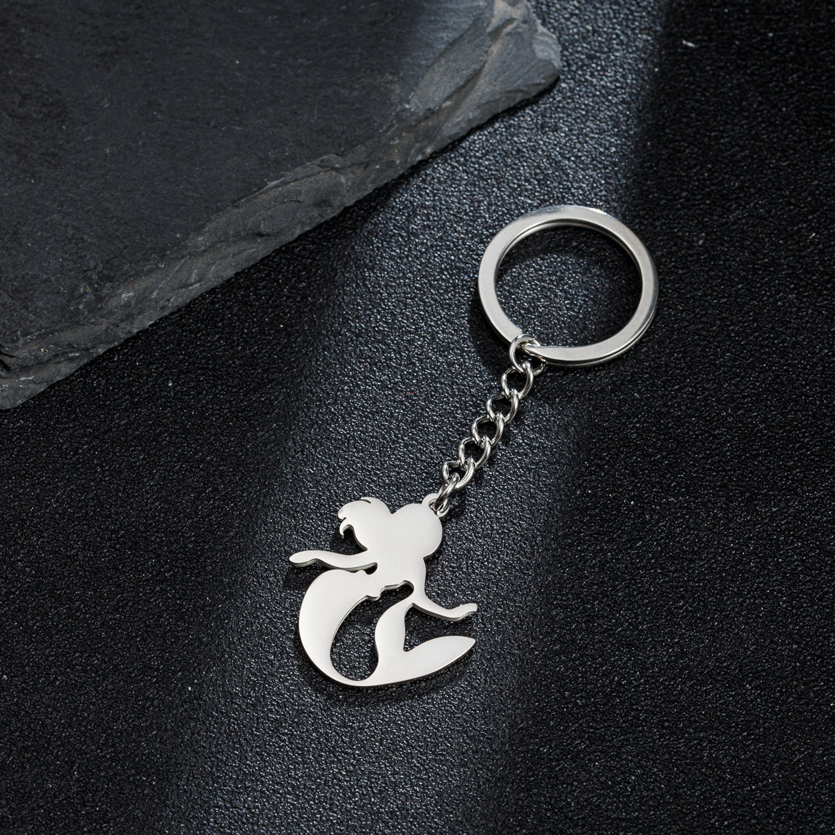 Simple Mermaid and Butterfly Fairy Stainless Steel Keychain Pendant