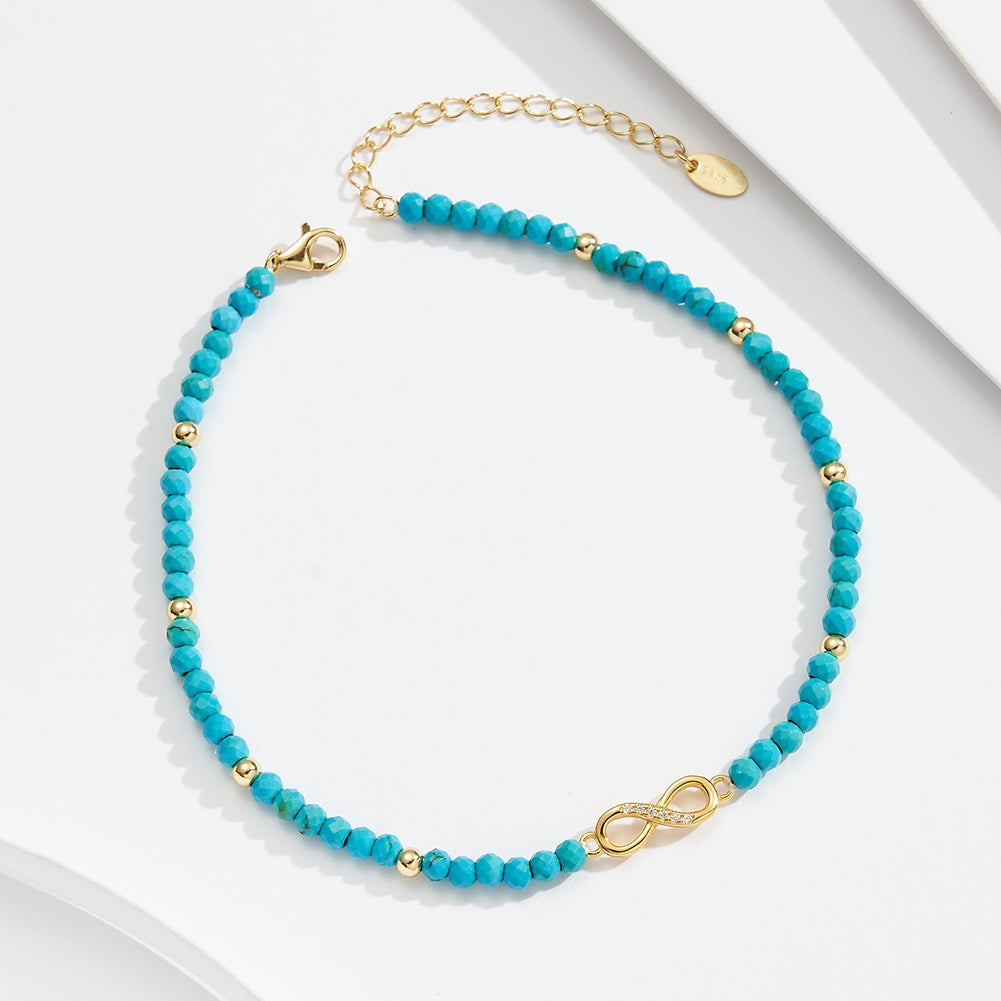 Infinity Sterling Silver Turquoise Anklet for Women - 14K Gold & White Gold Plated Chain