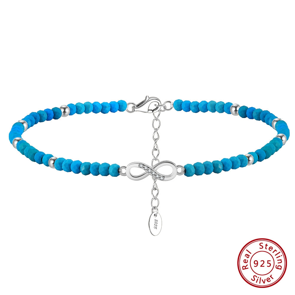 Infinity Sterling Silver Turquoise Anklet for Women - 14K Gold & White Gold Plated Chain