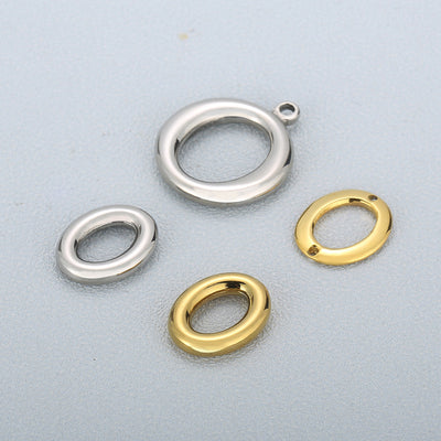Oval and Round Stainless Steel Hollow Jewelry Accessories for DIY Necklaces, Earrings, Rings, and Pendants