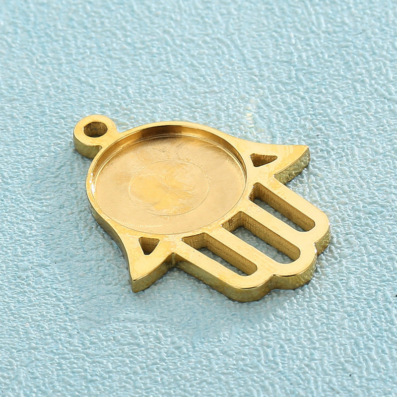 "Stainless Steel Palm Pendant DIY Jewelry Accessories with Gemstone Inlay"
