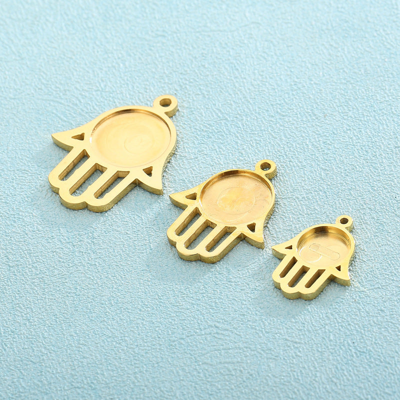 "Stainless Steel Palm Pendant DIY Jewelry Accessories with Gemstone Inlay"