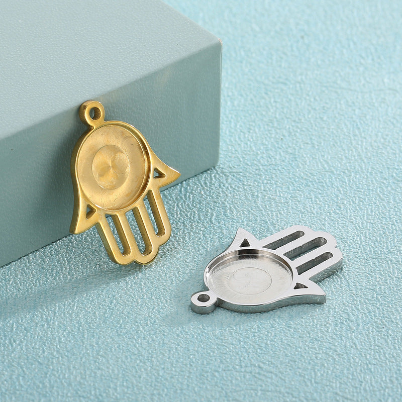 "Stainless Steel Palm Pendant DIY Jewelry Accessories with Gemstone Inlay"