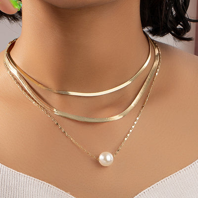 Simple Pearl Layered Alloy Necklace for Women