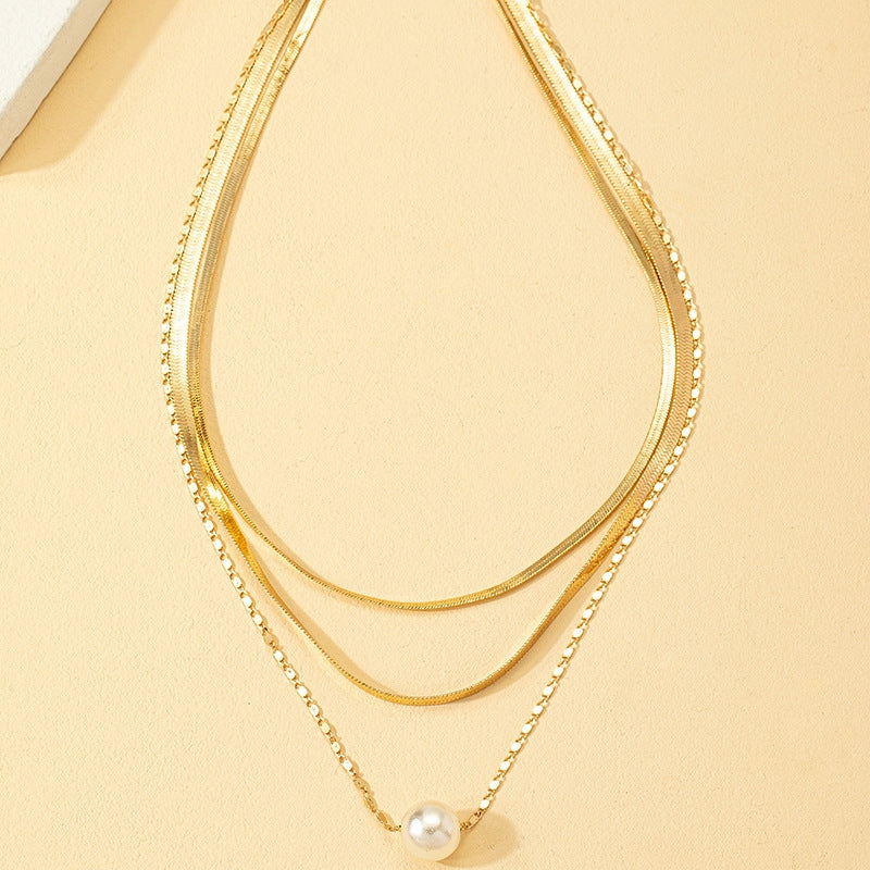 Simple Pearl Layered Alloy Necklace for Women