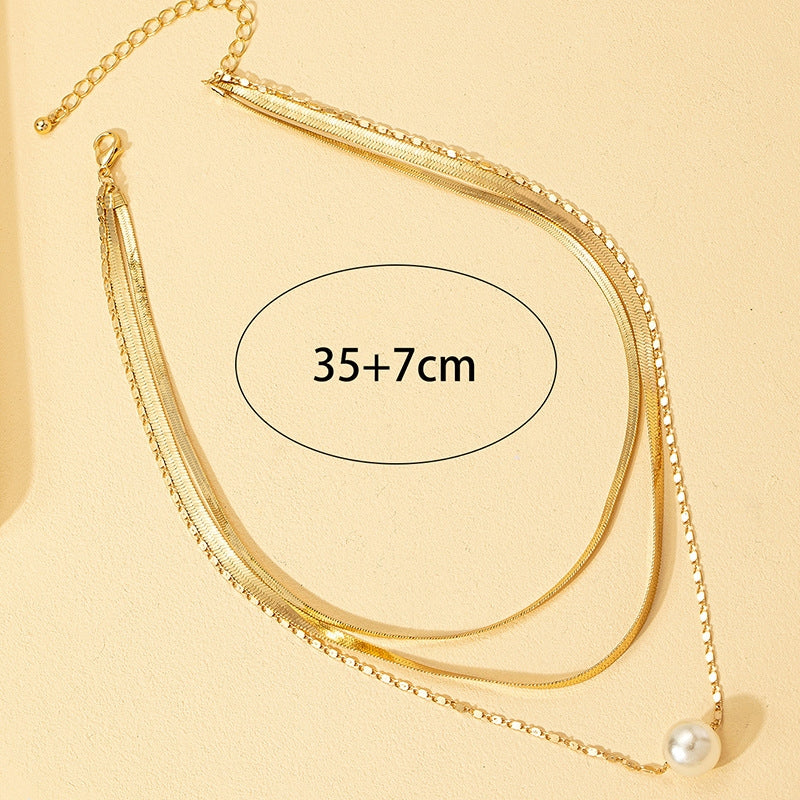 Simple Pearl Layered Alloy Necklace for Women