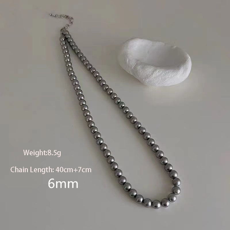 Elegant Gray Pearl Acrylic Beaded Women's Necklace