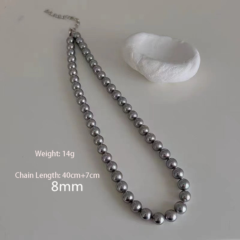 Elegant Gray Pearl Acrylic Beaded Women's Necklace