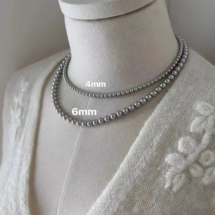 Elegant Gray Pearl Acrylic Beaded Women's Necklace