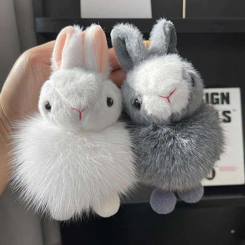 Simple Rabbit Plush Keychain with Faux Fur Pom Pom Charm