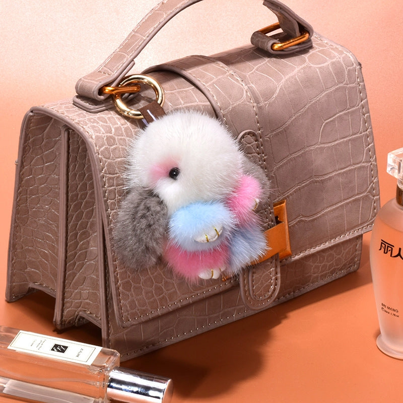 Simple Rabbit Fur Plush Keychain Accessory