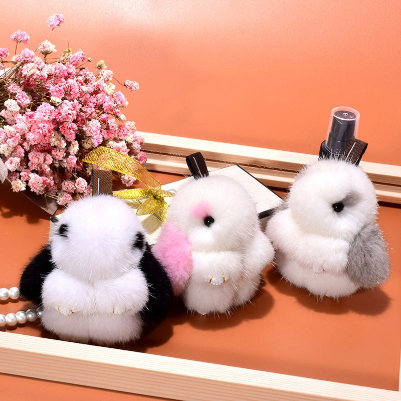 Simple Rabbit Fur Plush Keychain Accessory