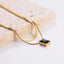 18k Gold Plated Rectangle Zircon Pendant Necklace with Double Layer Green Zircon Chain