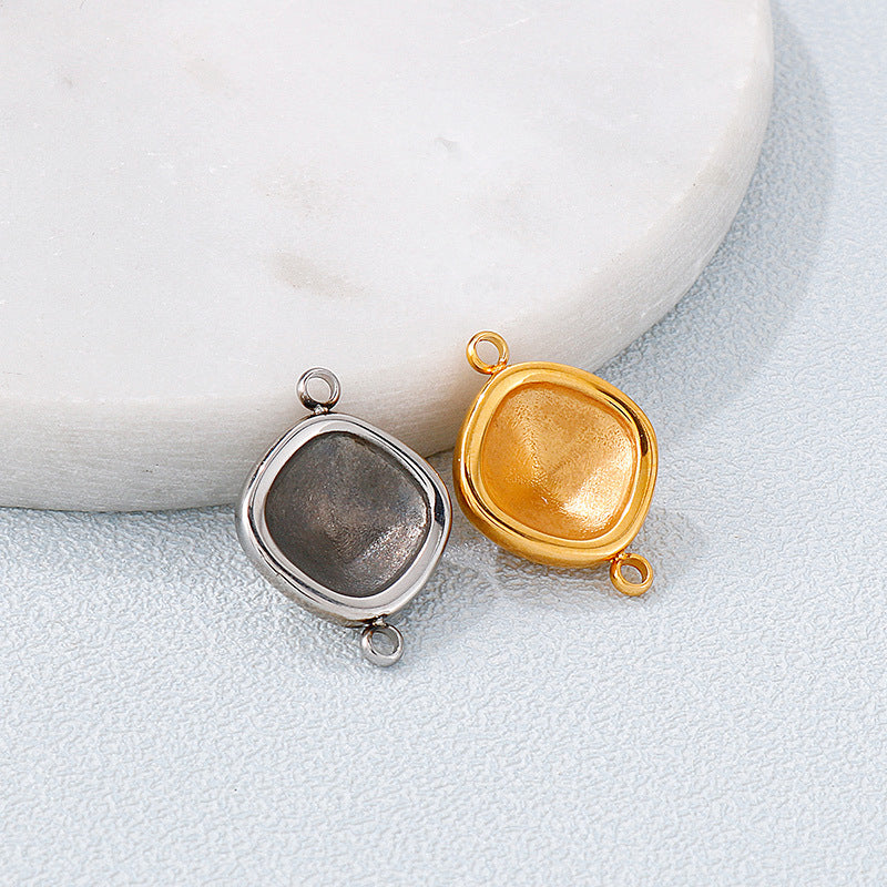 Rhombus Stainless Steel Jewelry Accessories Double Circle DIY Pendant with Gemstone Inlay Base