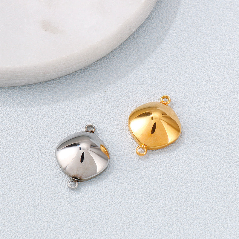 Rhombus Stainless Steel Jewelry Accessories Double Circle DIY Pendant with Gemstone Inlay Base