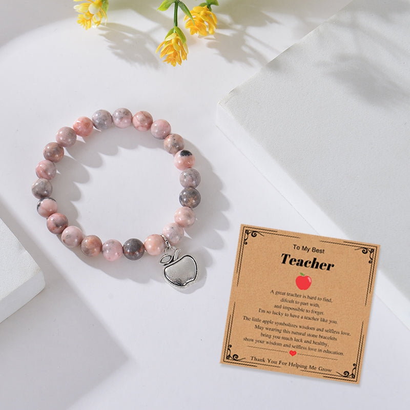 Simple Style Apple Pendant Natural Stone Beaded Bracelet for Teachers