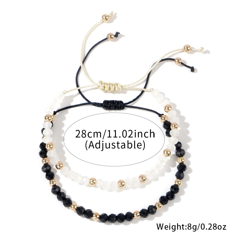 Simple Style Round Crystal Bead Drawstring Bracelet Set