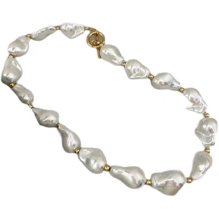 Simple Baroque Pearl Resin Necklace with OT Clasp