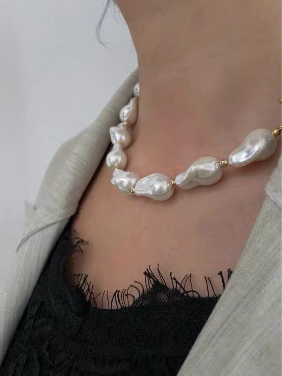 Simple Baroque Pearl Resin Necklace with OT Clasp