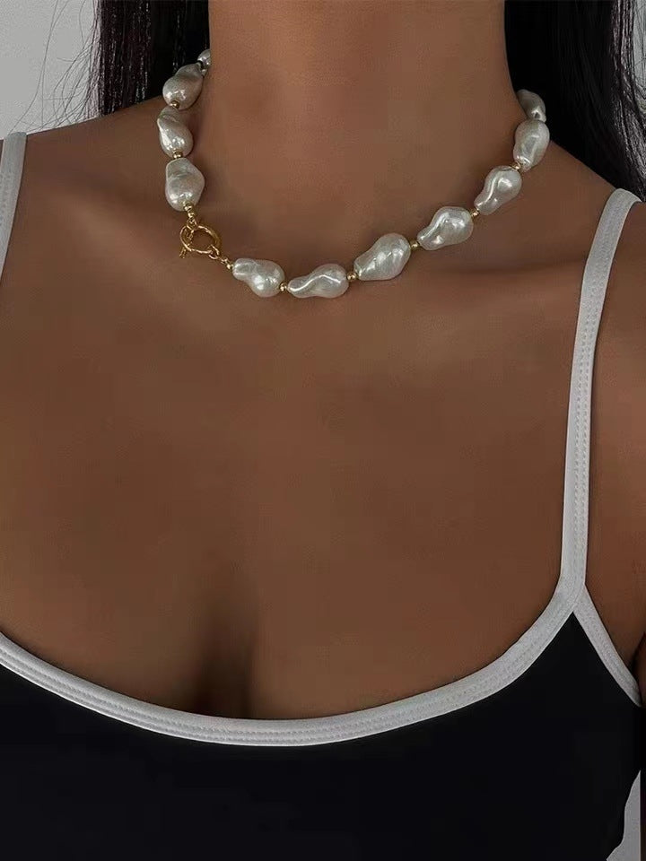 Simple Baroque Pearl Resin Necklace with OT Clasp