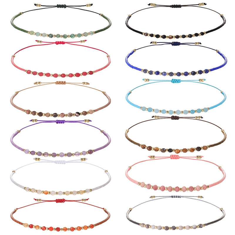 Simple Minimalist Adjustable Stone Beaded Bracelet Set